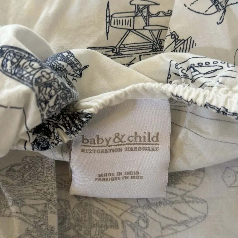 Restoration Hardware Baby & Child Airplane Blueprint Sketch Crib Fitted Sheet